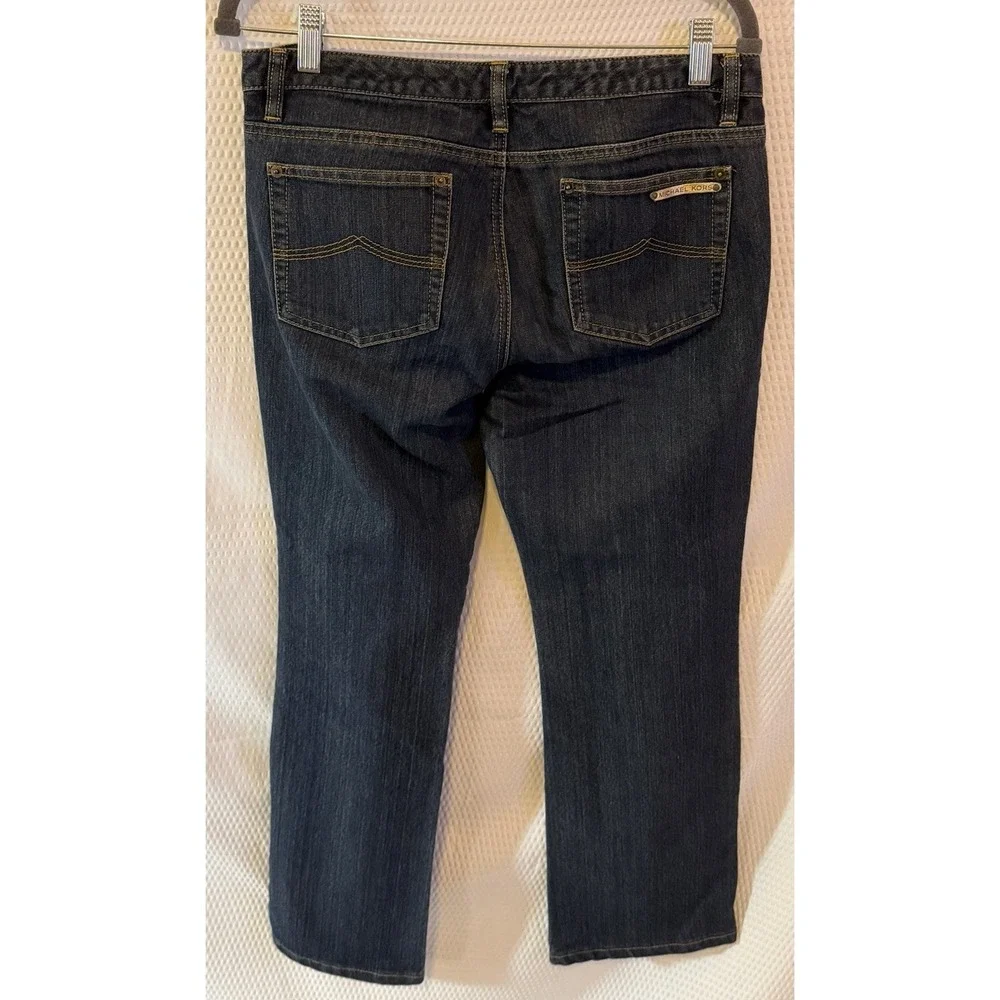 Michael Kors Women Straight Jeans Dark Wash Blue Denim Stretch 5-Pocket Button 8